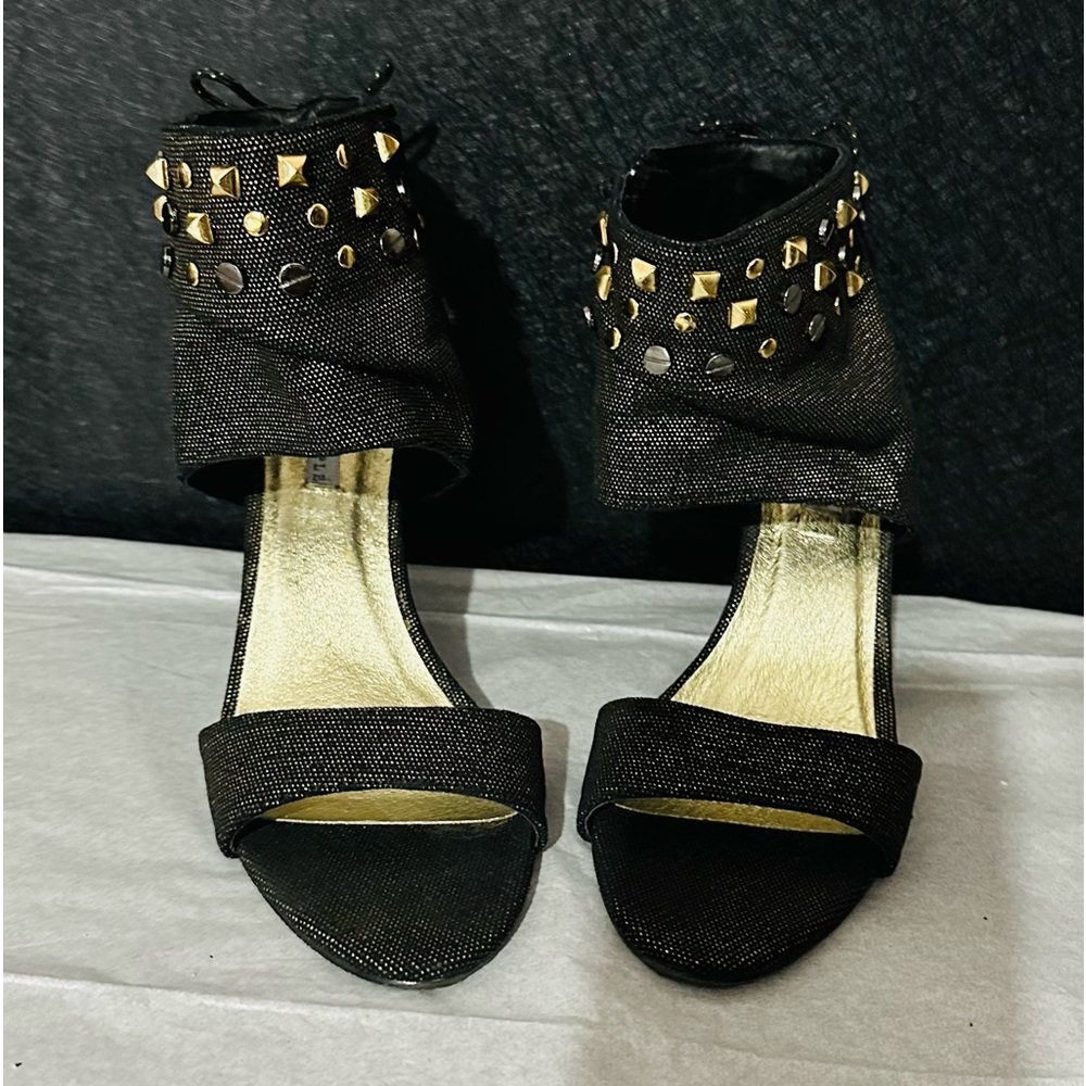 Lovely People Gloria Shoes | Denim & Metal Studded  Black/Gold Size: 8